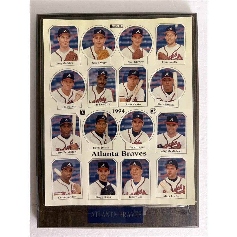 Atlanta Braves 1994 Photo File & Plaque MLB Baseball Team Vintage Ephemera Gift